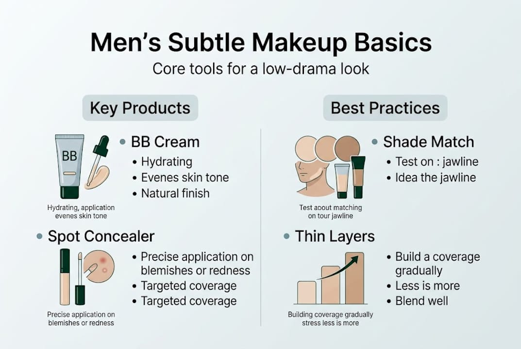 Infographic on subtle makeup basics for men