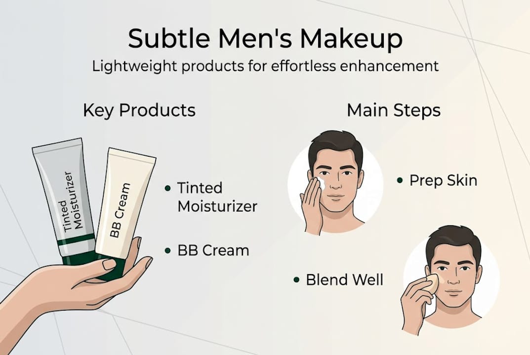 Infographic on subtle men’s makeup essentials