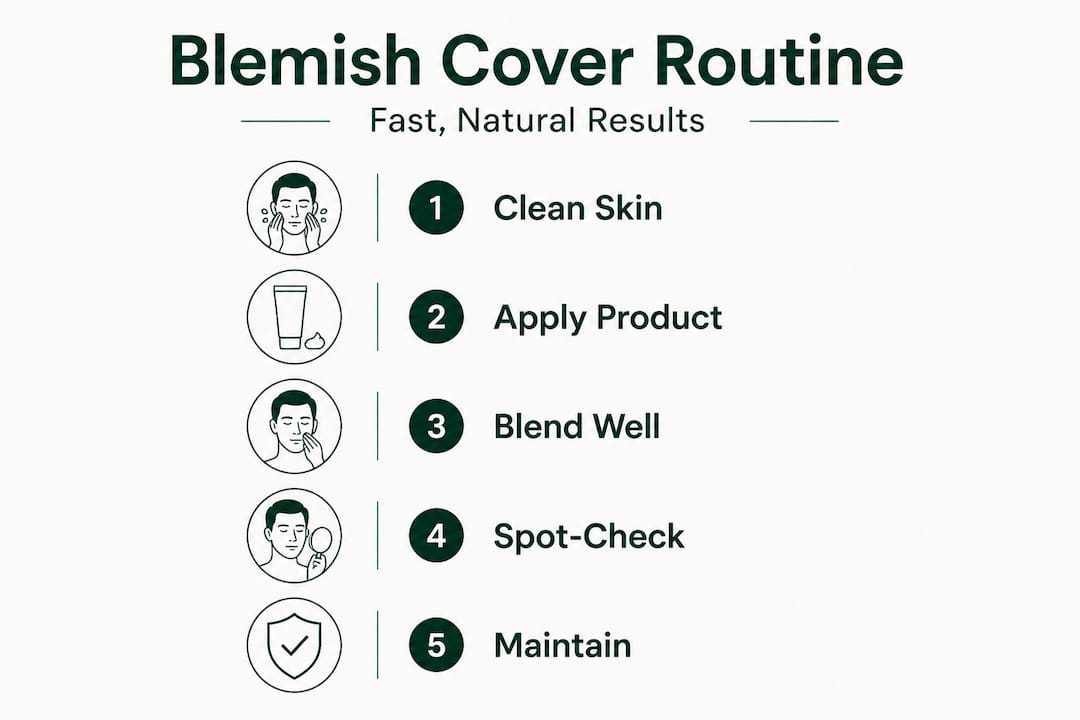 Infographic with five-step blemish covering routine