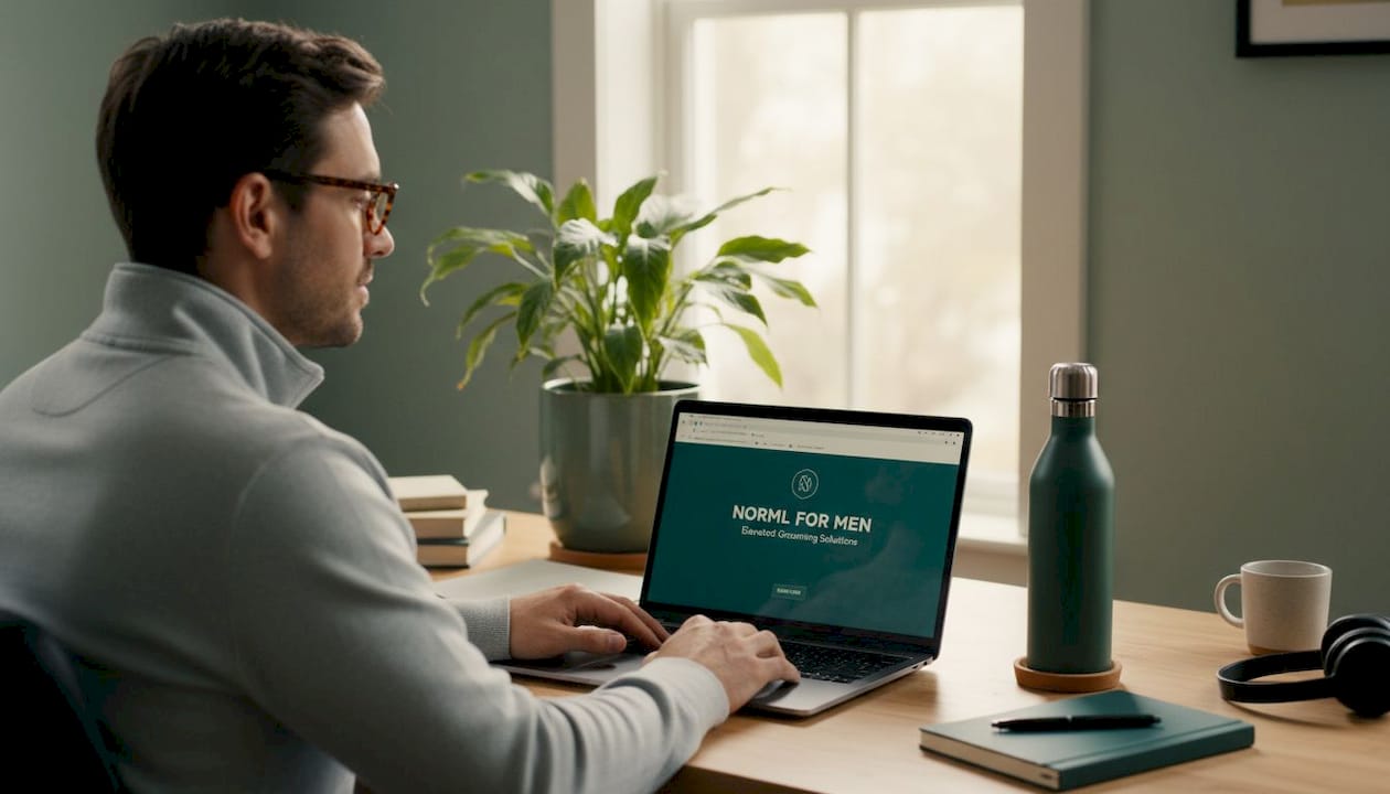 Man at home office desk with natural look