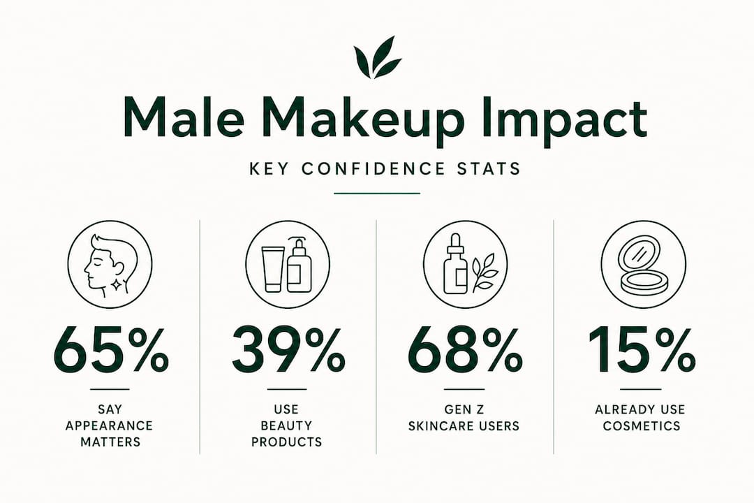 Infographic with male makeup and confidence statistics