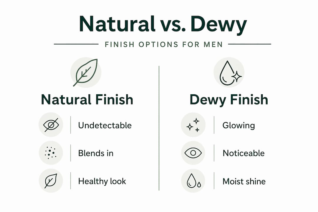 Infographic comparing natural and dewy makeup finishes