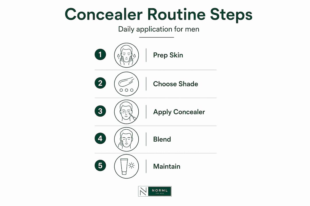 Infographic showing steps in men's concealer routine