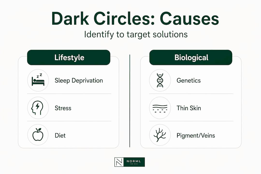 Infographic comparing lifestyle and biological dark circle causes