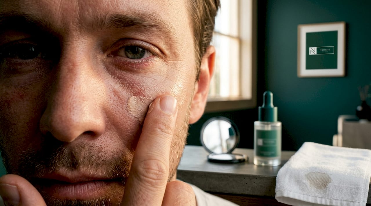 Blending concealer on textured skin close-up