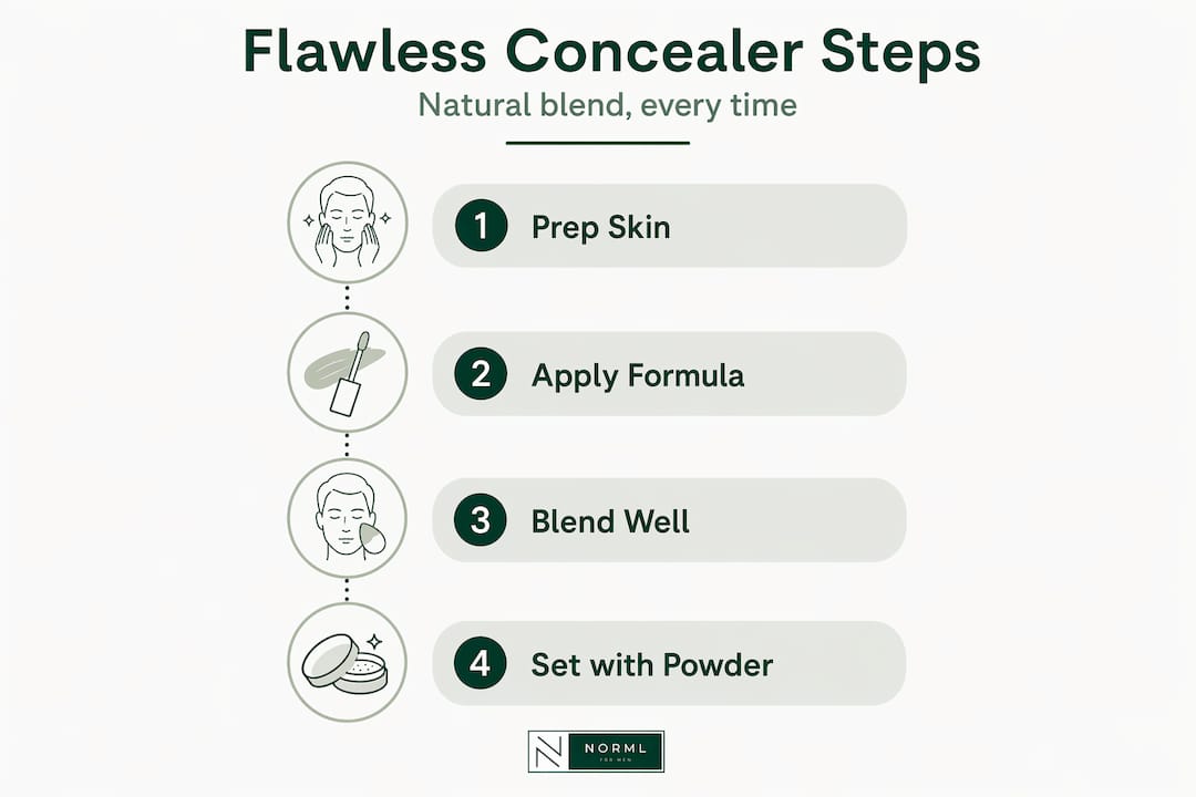 Infographic showing steps for flawless concealer blending