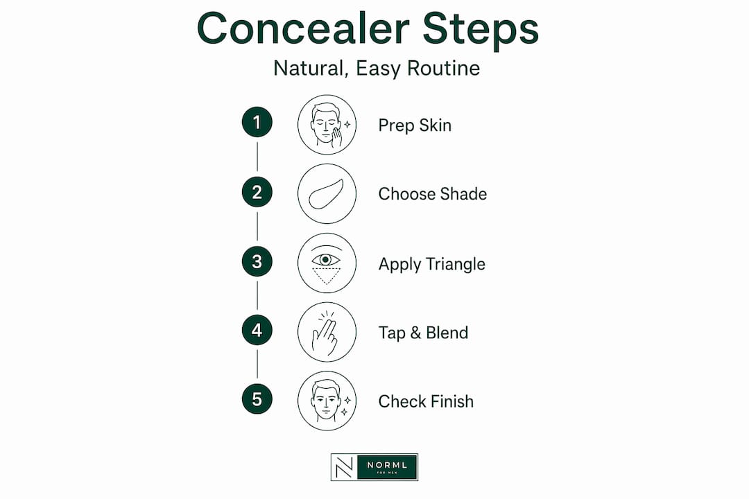 Infographic showing men's concealer step-by-step process