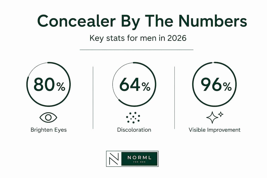 Men's concealer usage and improvement stats infographic
