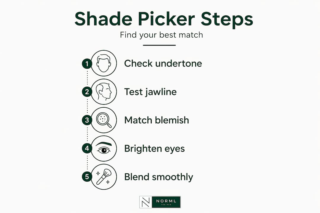 Infographic showing steps for picking concealer shade