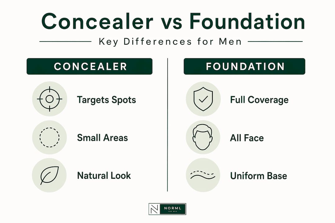 Infographic comparing concealer and foundation for men