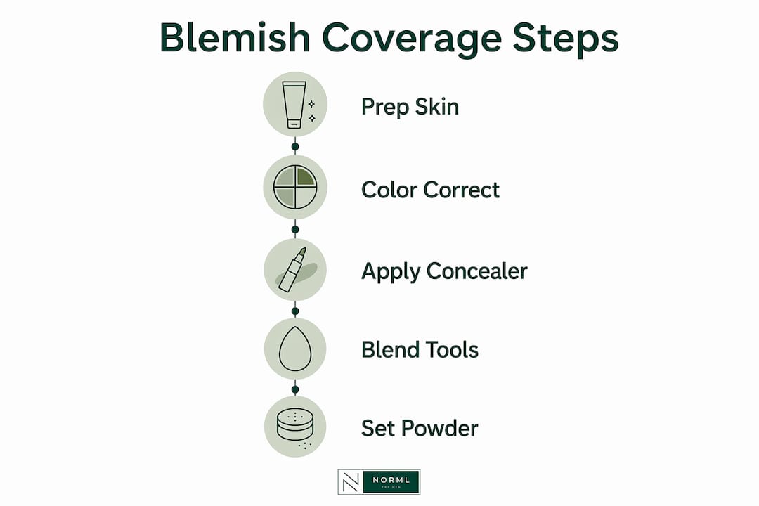 Infographic illustrating steps for blemish coverage