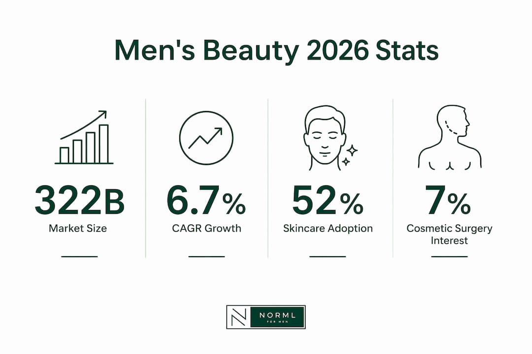 Infographic showing men's beauty market statistics 2026
