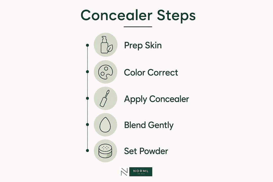 Infographic illustrating five steps of under eye concealer application