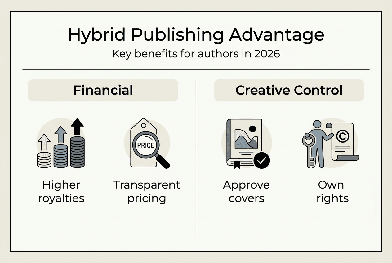 Infographic listing hybrid publishing advantages