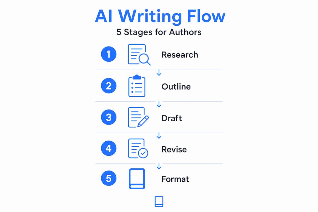 Infographic of five stages in AI writing workflow
