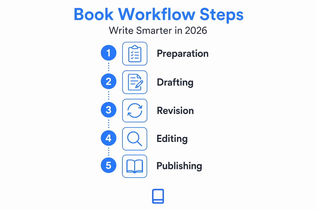Infographic showing book writing workflow stages