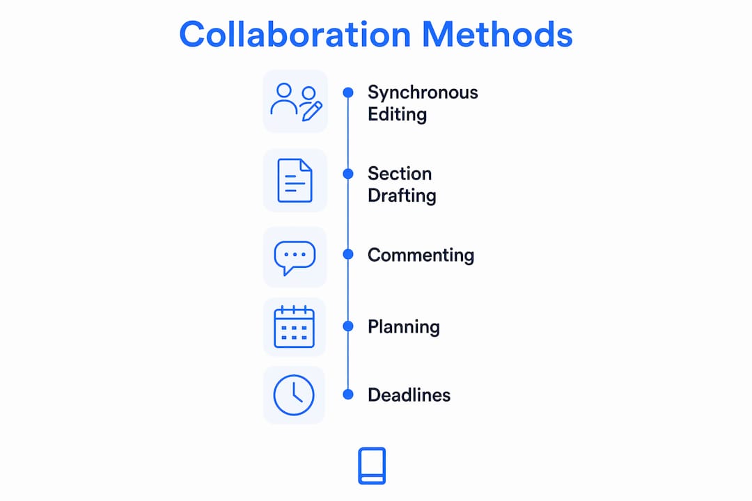 Infographic outlining collaborative writing methods and benefits