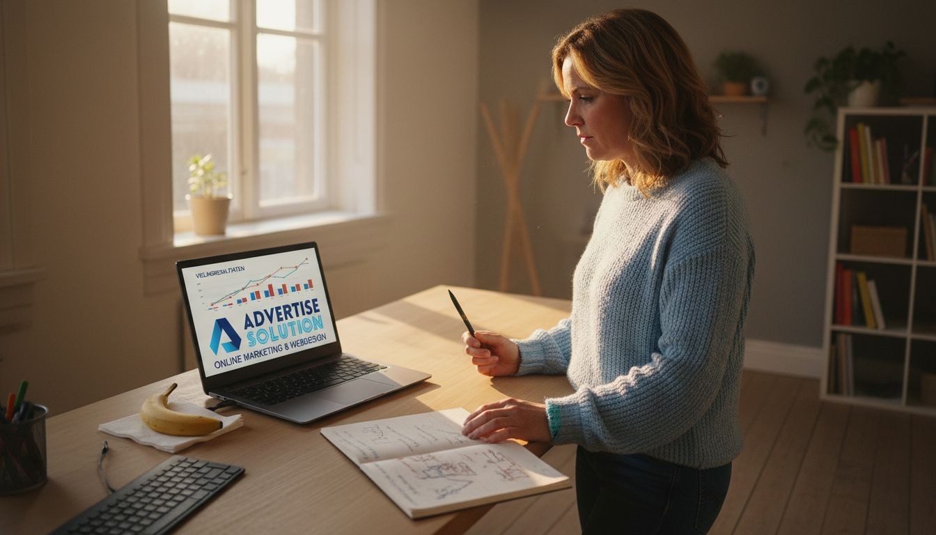 Een ondernemer volgt de uitkomsten van de veiling op zijn laptop.