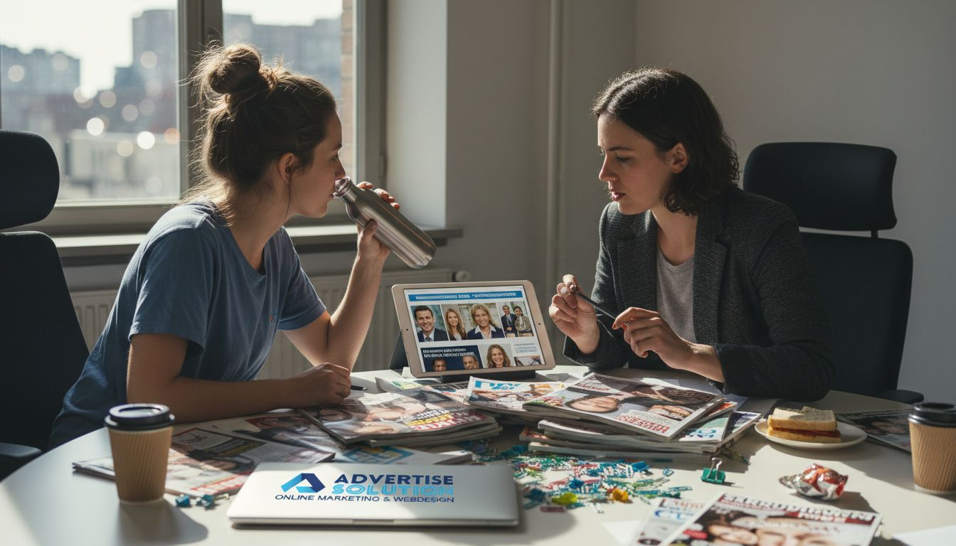 Het team werkt samen aan effectieve campagnes voor sociale media.