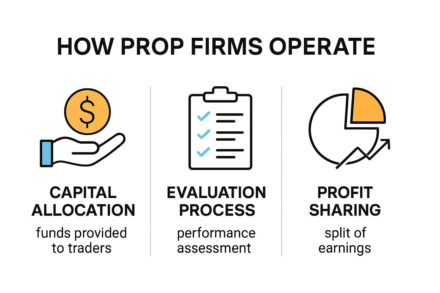 Infographic explaining how prop firms work and make money