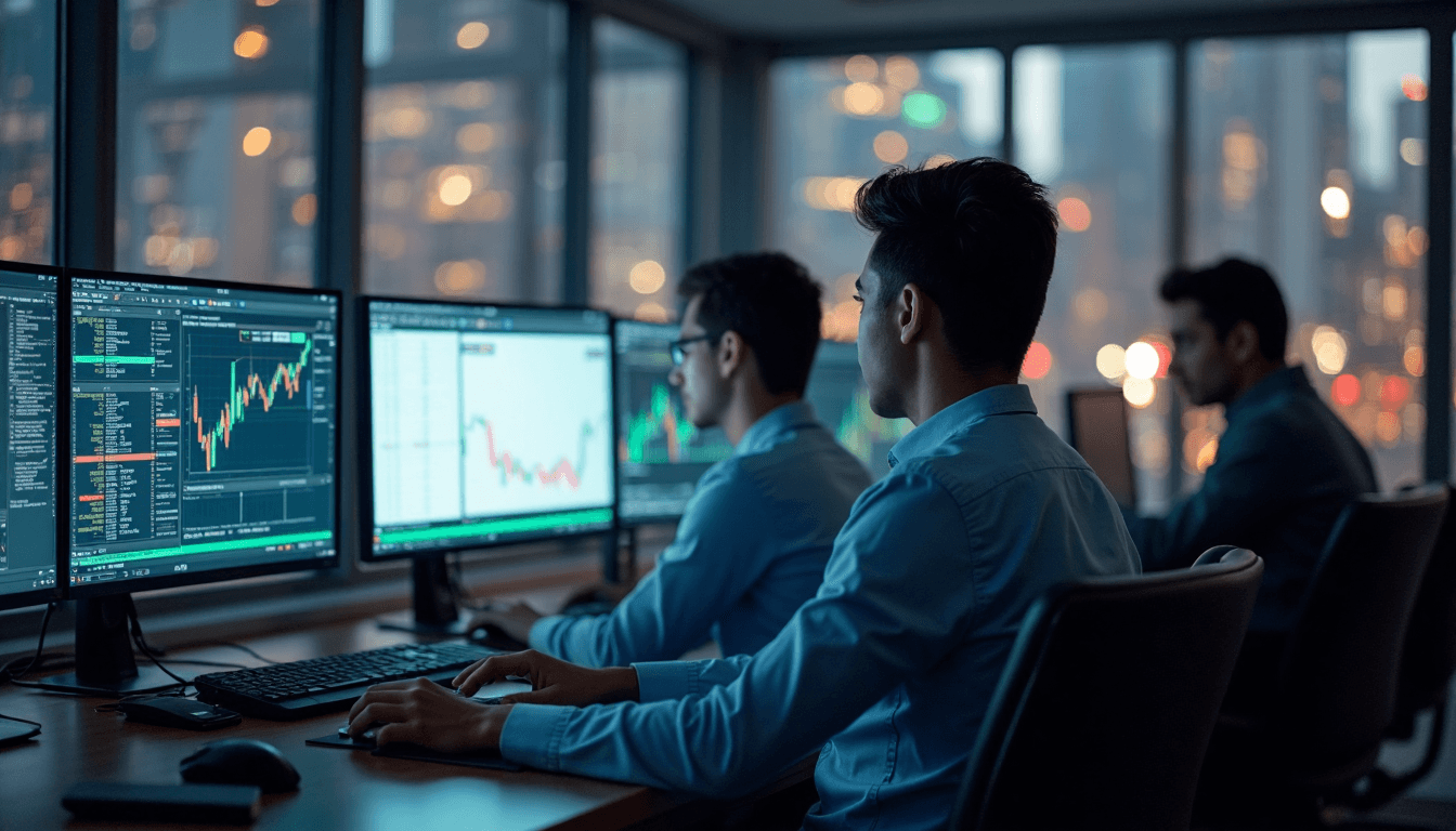 Traders using algorithmic trading systems on forex order flow screens