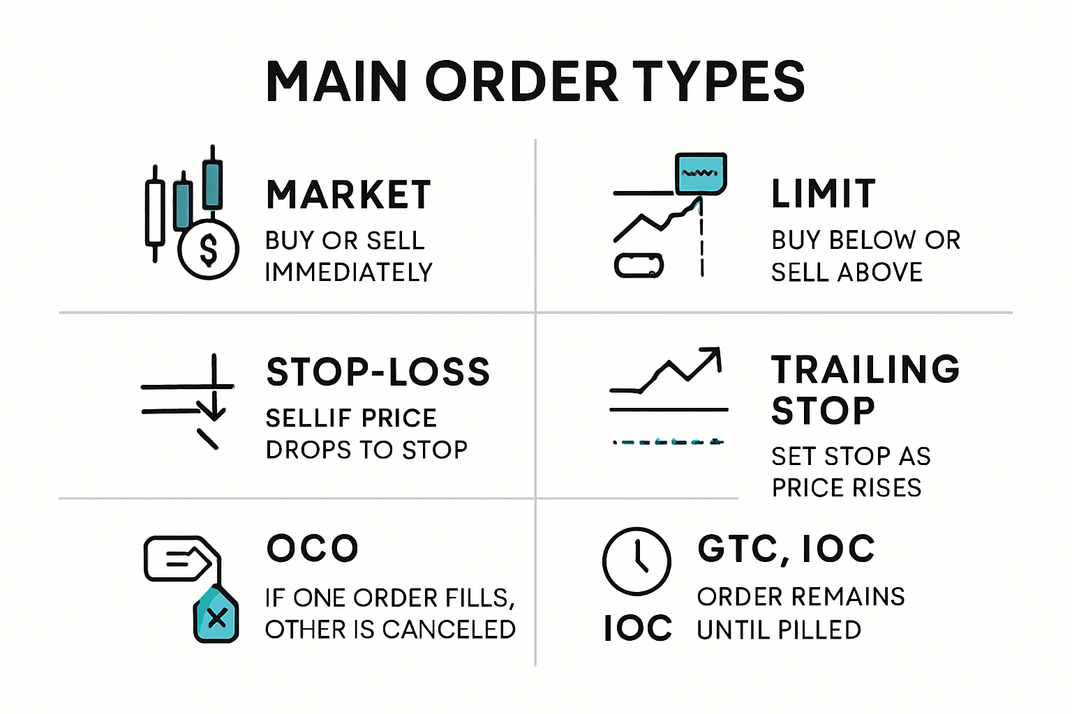 Infographic comparing main order types in trading