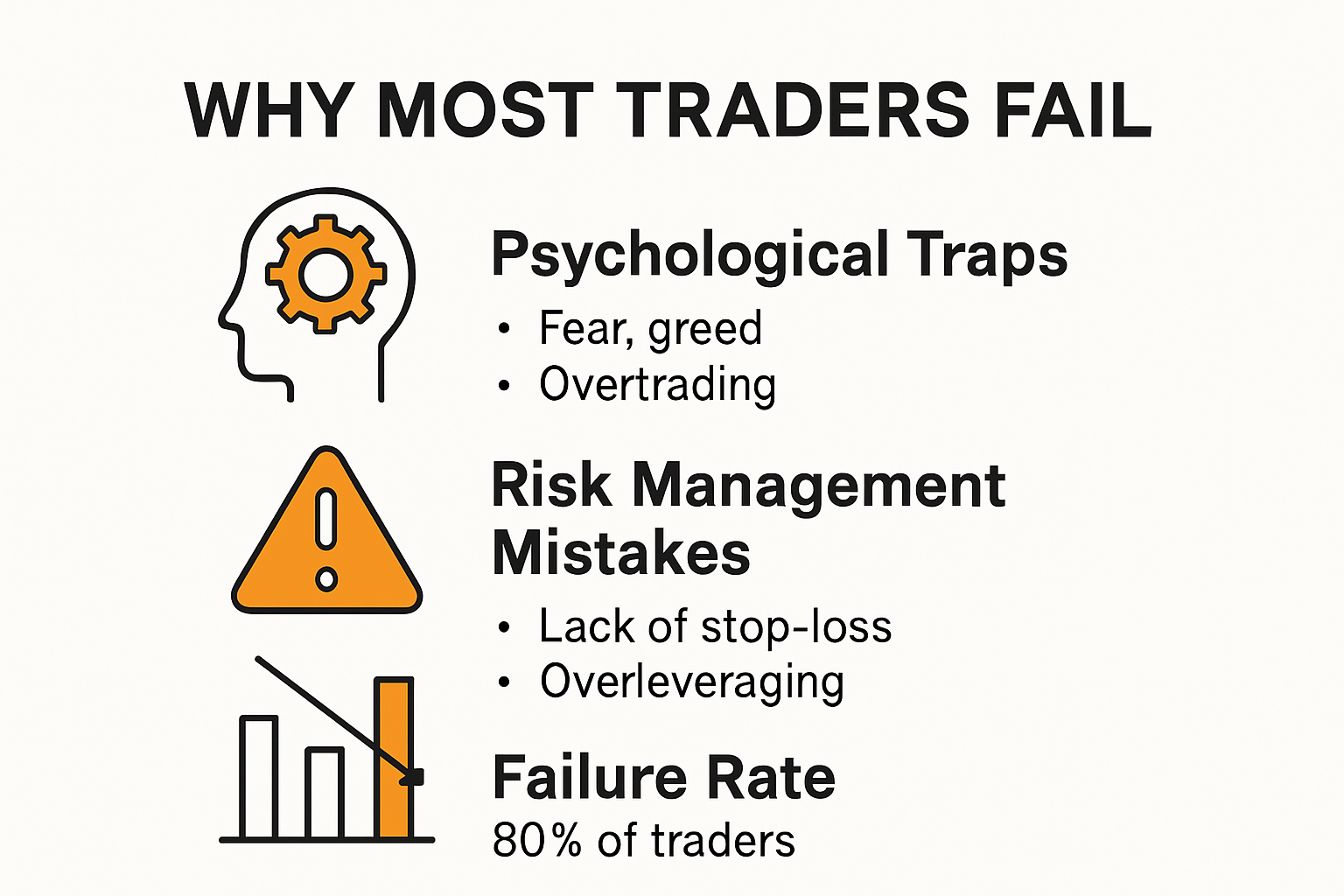 Infographic showing why most traders fail in trading