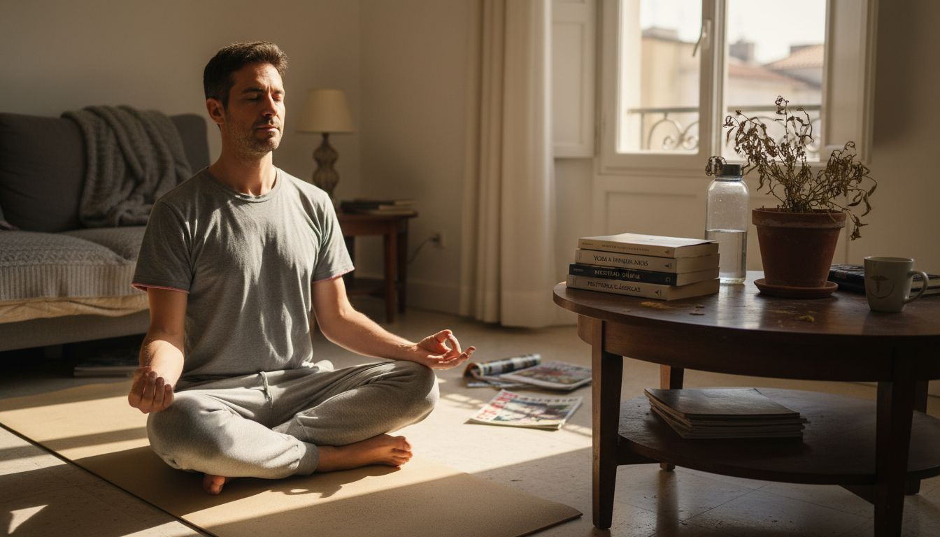 ética na prática de yoga: Homem a meditar como parte da sua prática diária de yoga