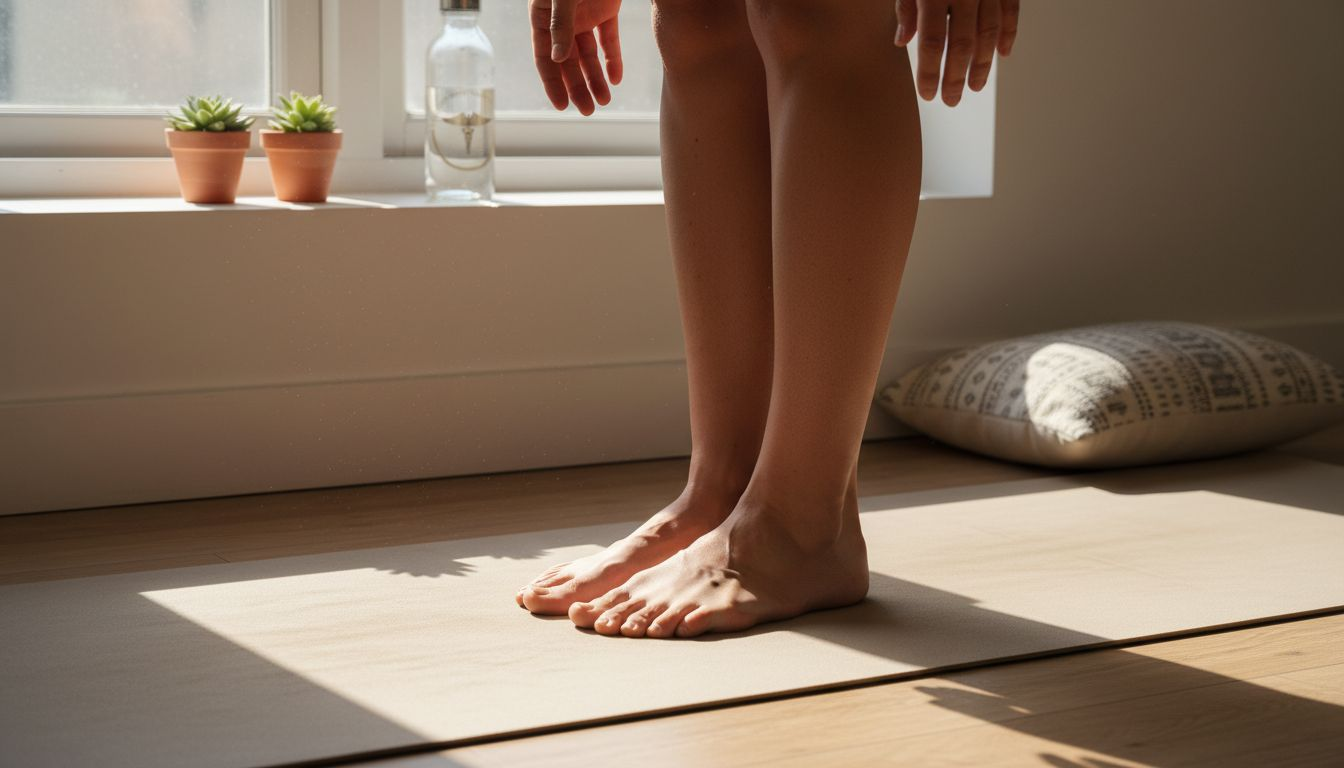 posturas de yoga essenciais como a da montanha durante uma aula de yoga