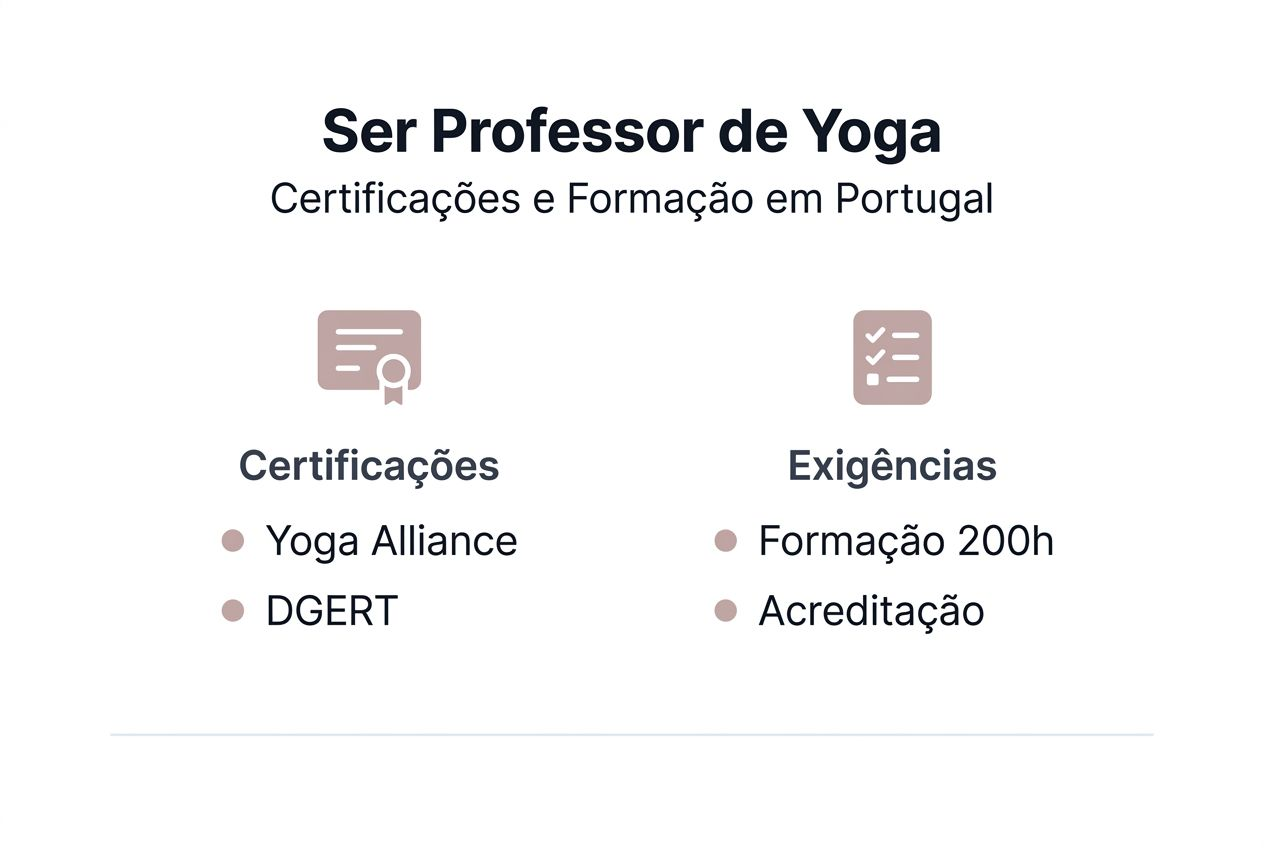 Guia visual sobre certificações e cursos de formação em yoga disponíveis em Portugal