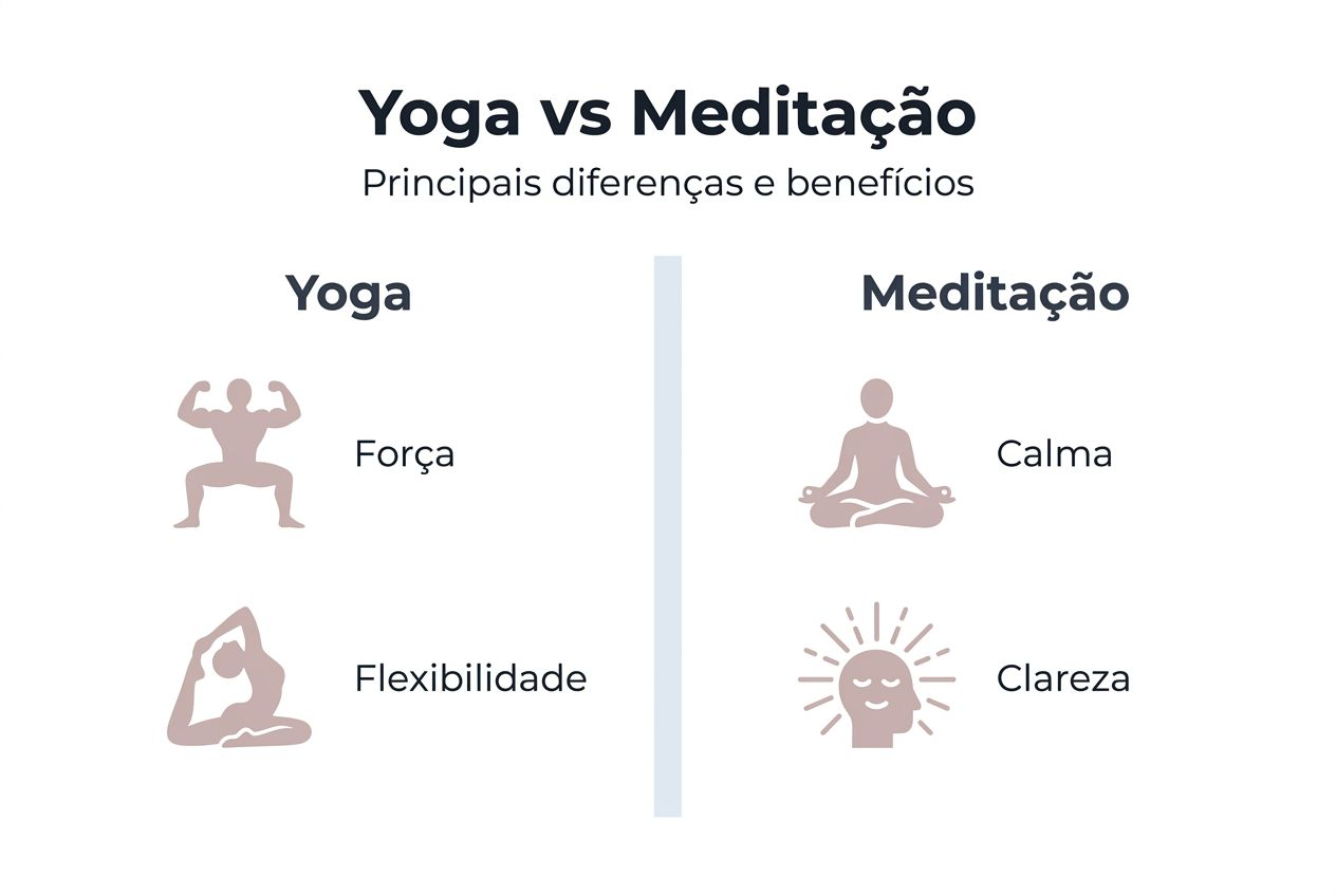 Infográfico analisa e compara os principais benefícios do yoga e da meditação