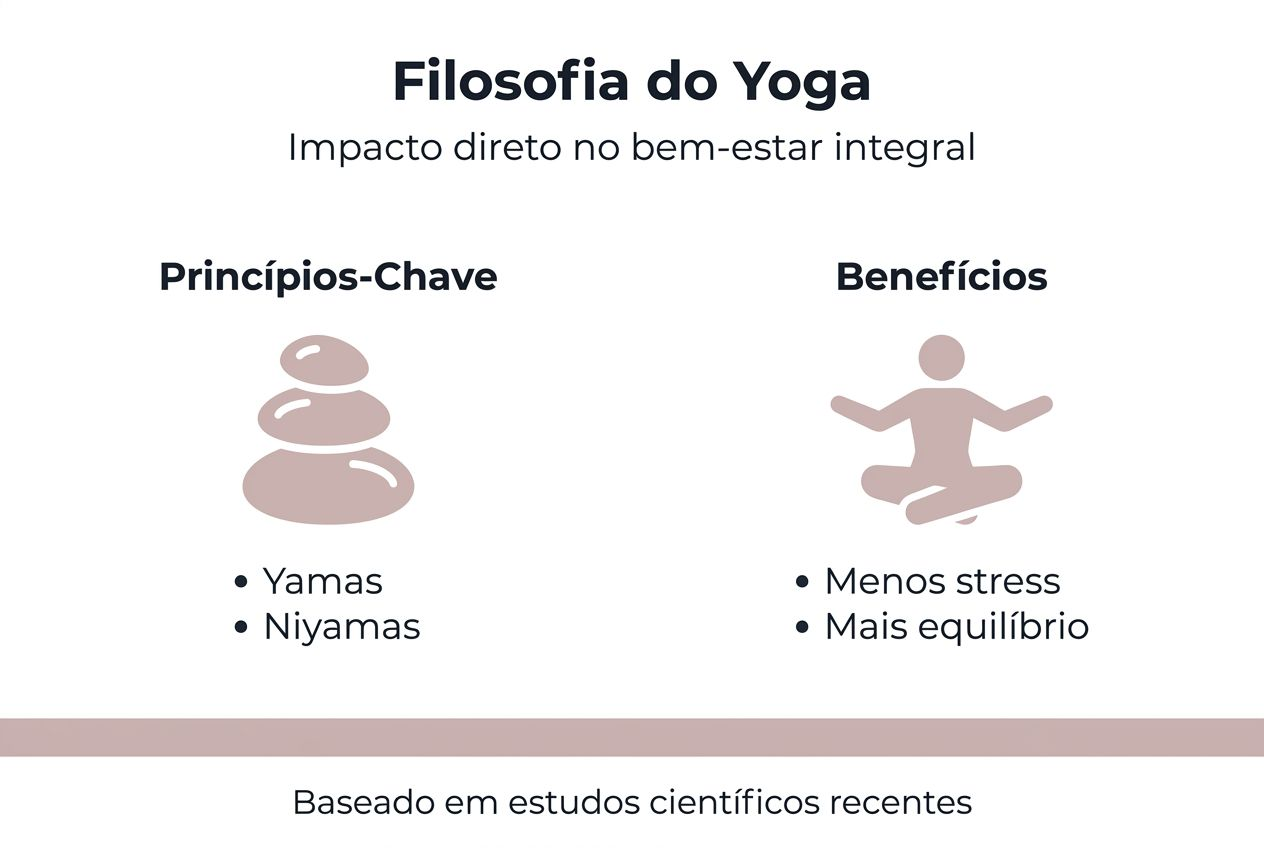 Infográfico sobre os princípios fundamentais e as vantagens do yoga