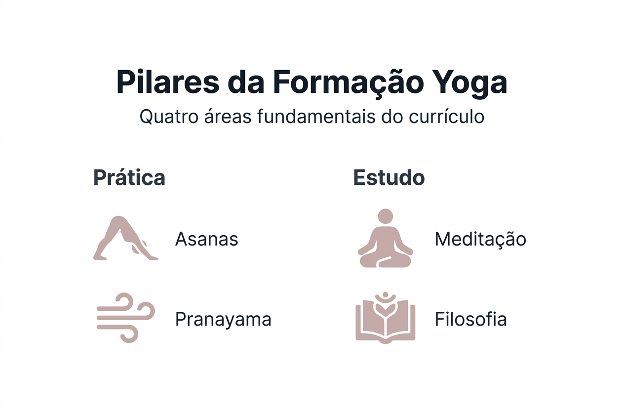 Infográfico sobre os principais pilares que sustentam a formação em yoga