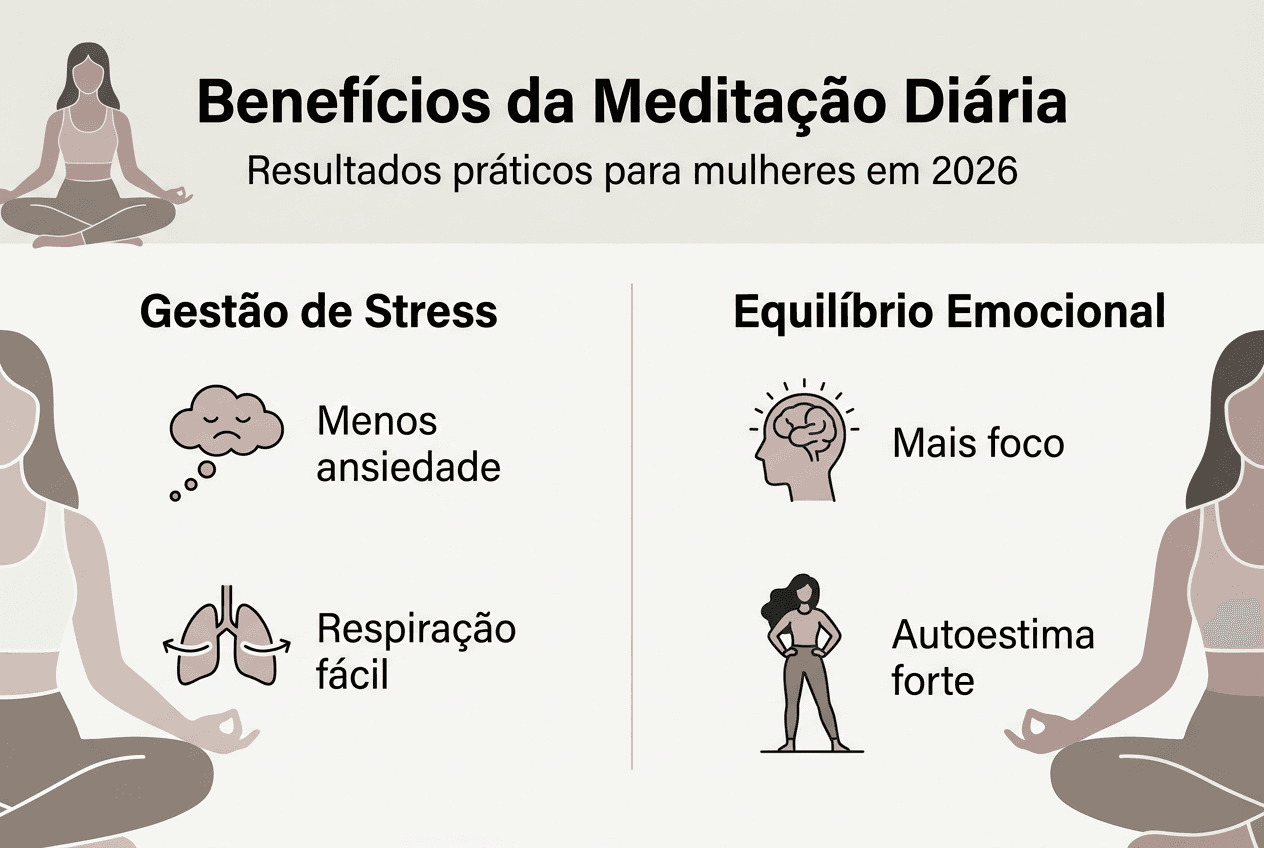 Infográfico: Vantagens práticas de incluir a meditação na rotina diária