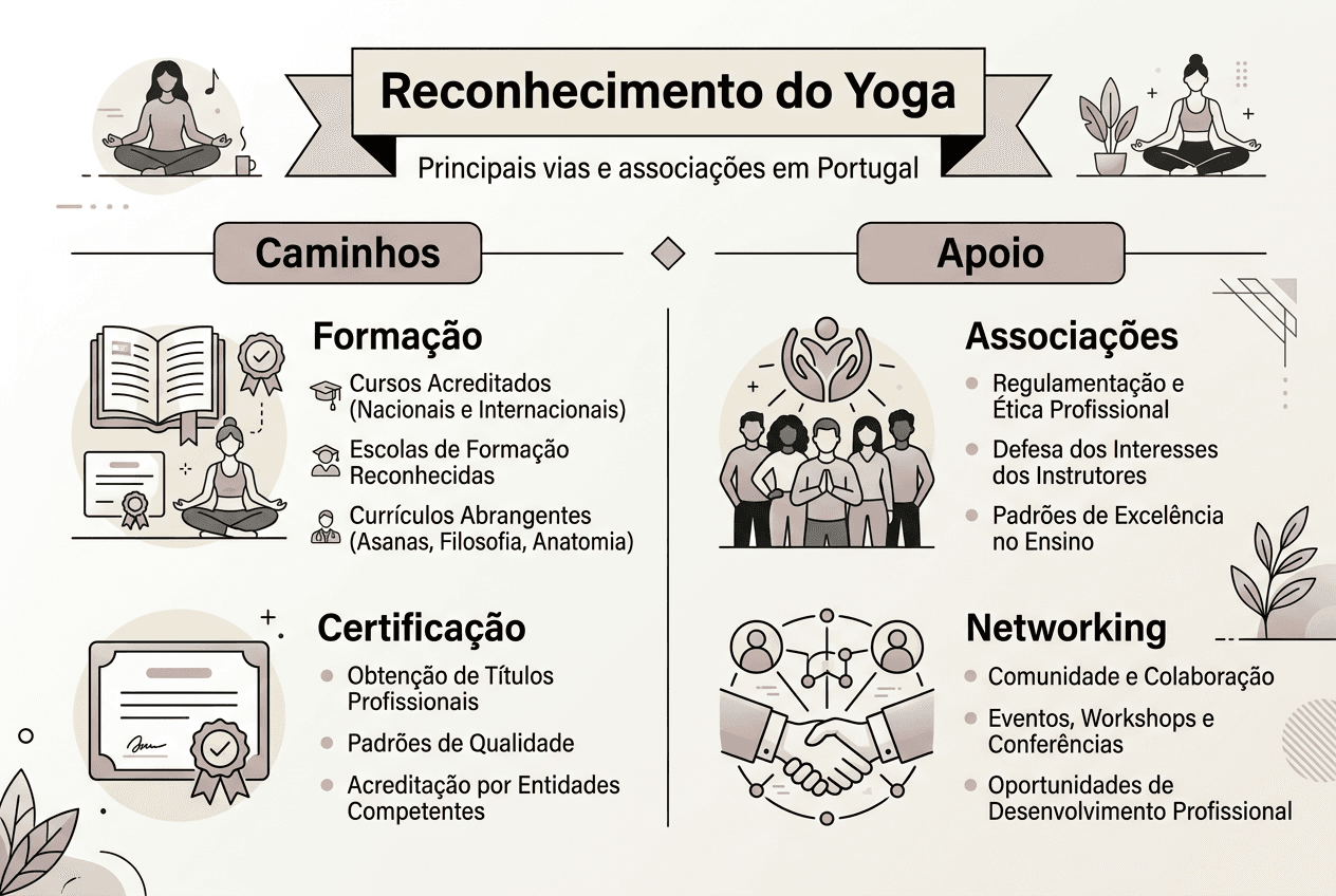 Infográfico sobre os caminhos e associações de yoga em Portugal
