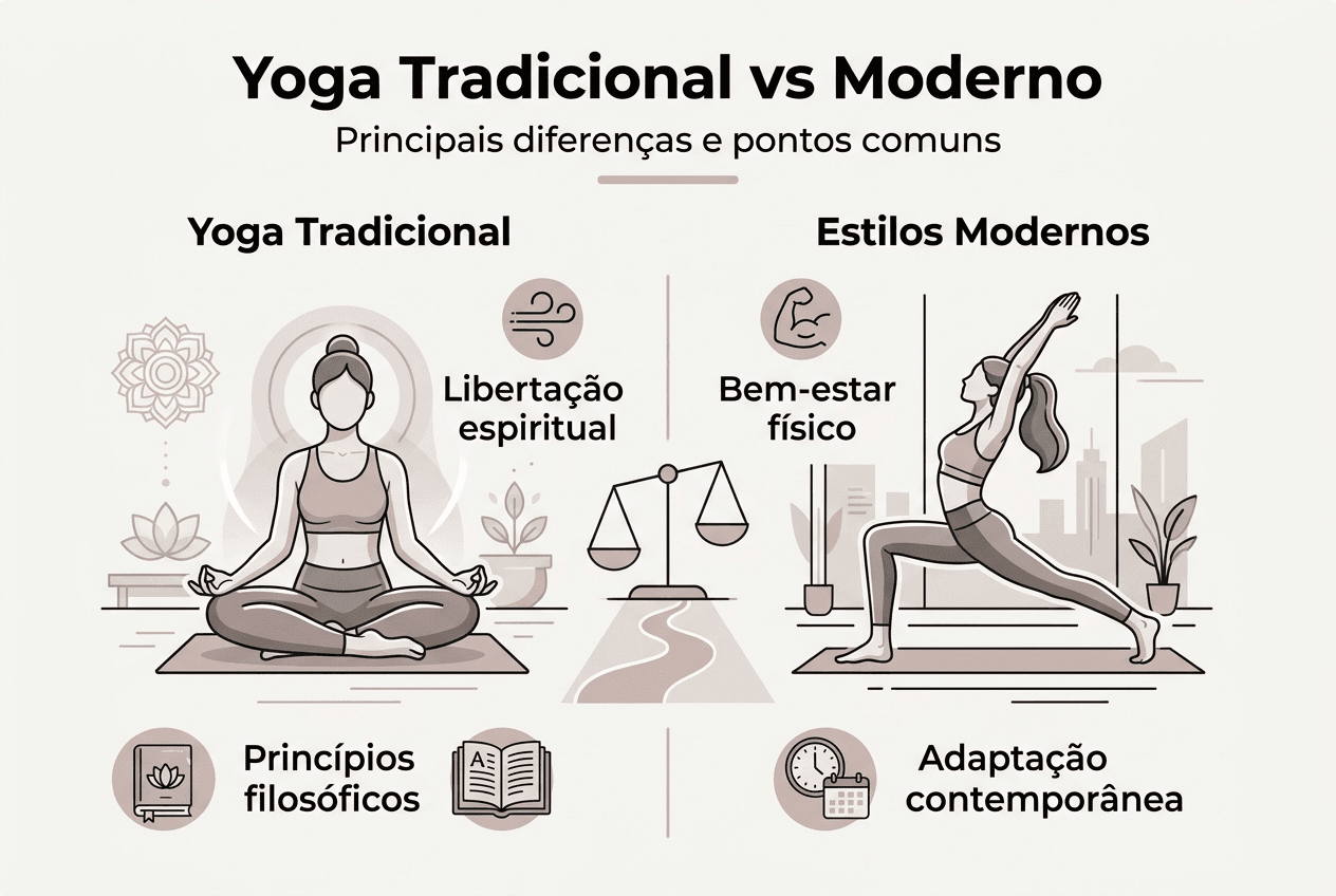 Infográfico: Yoga Tradicional vs. Yoga Contemporâneo