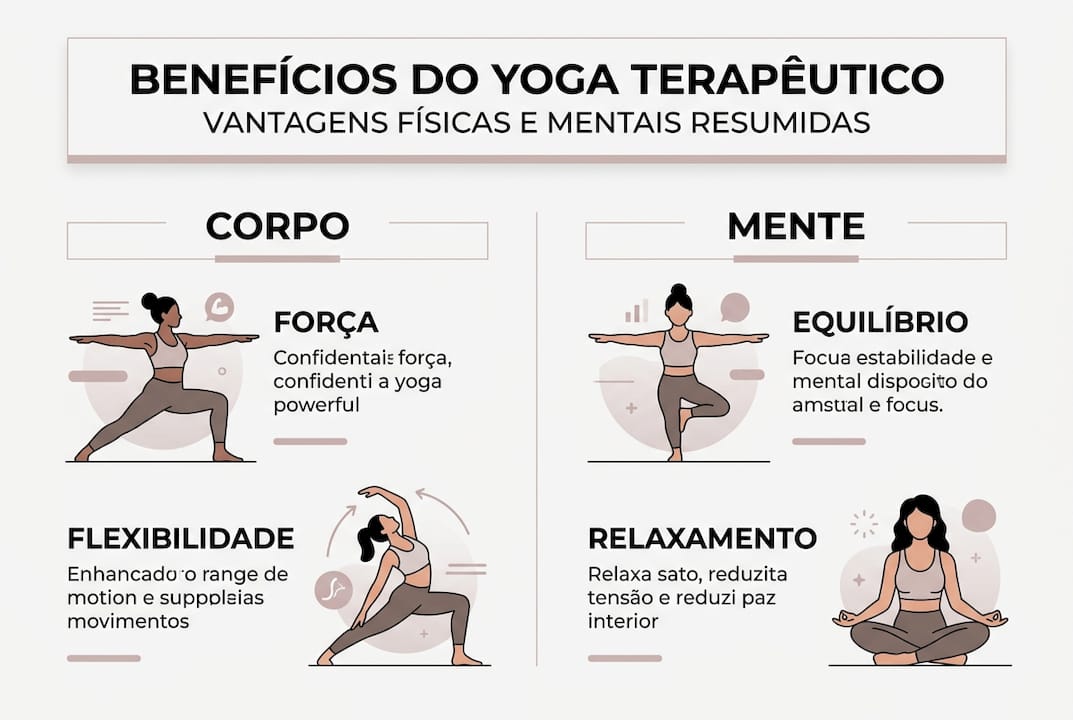 Infográfico: os maiores benefícios do yoga terapêutico para o bem-estar