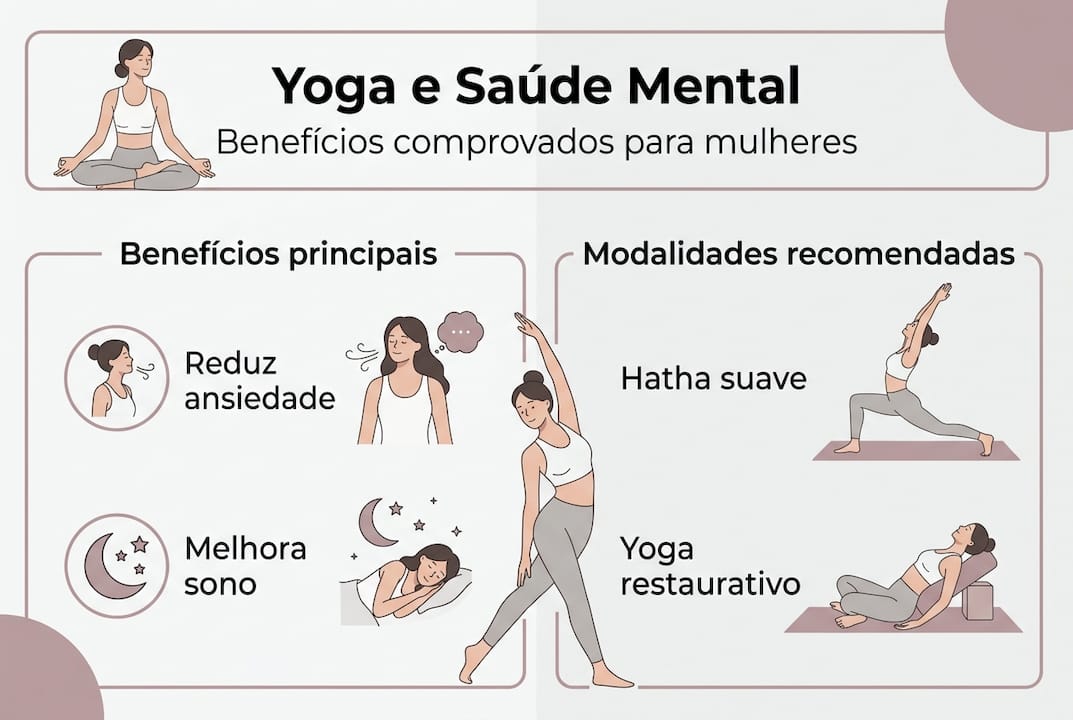 Infográfico: Vantagens do yoga para o bem-estar mental das mulheres