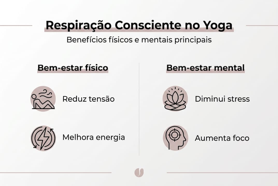 Infográfico: Vantagens físicas e psicológicas da respiração no yoga