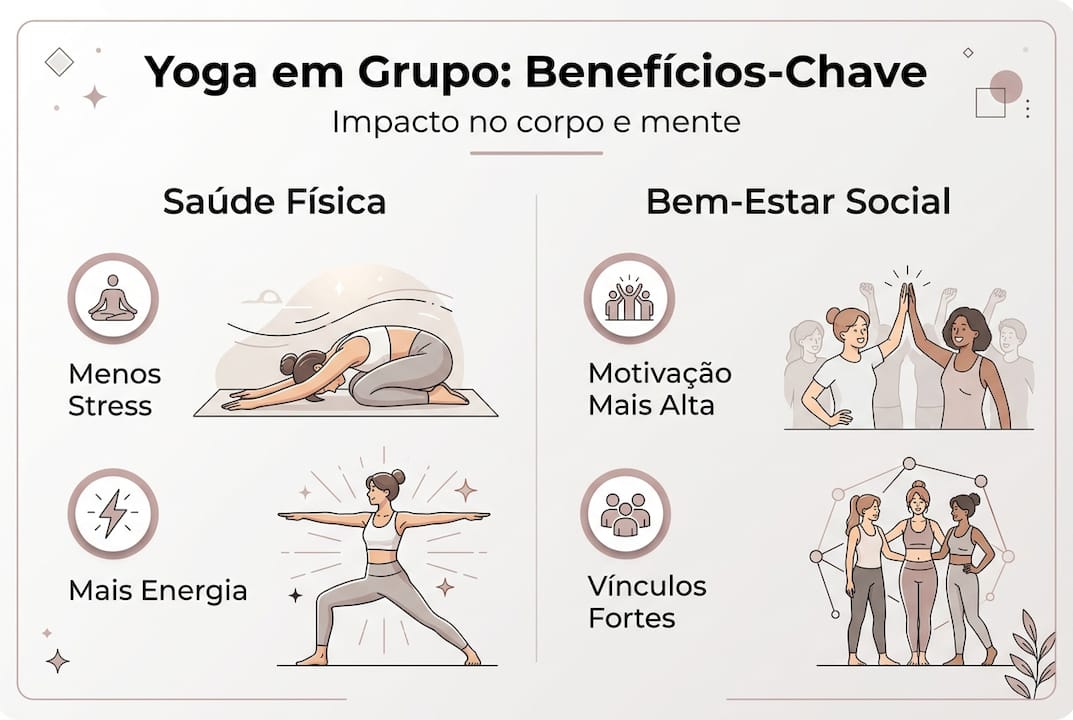 Infográfico: Vantagens de praticar yoga em grupo