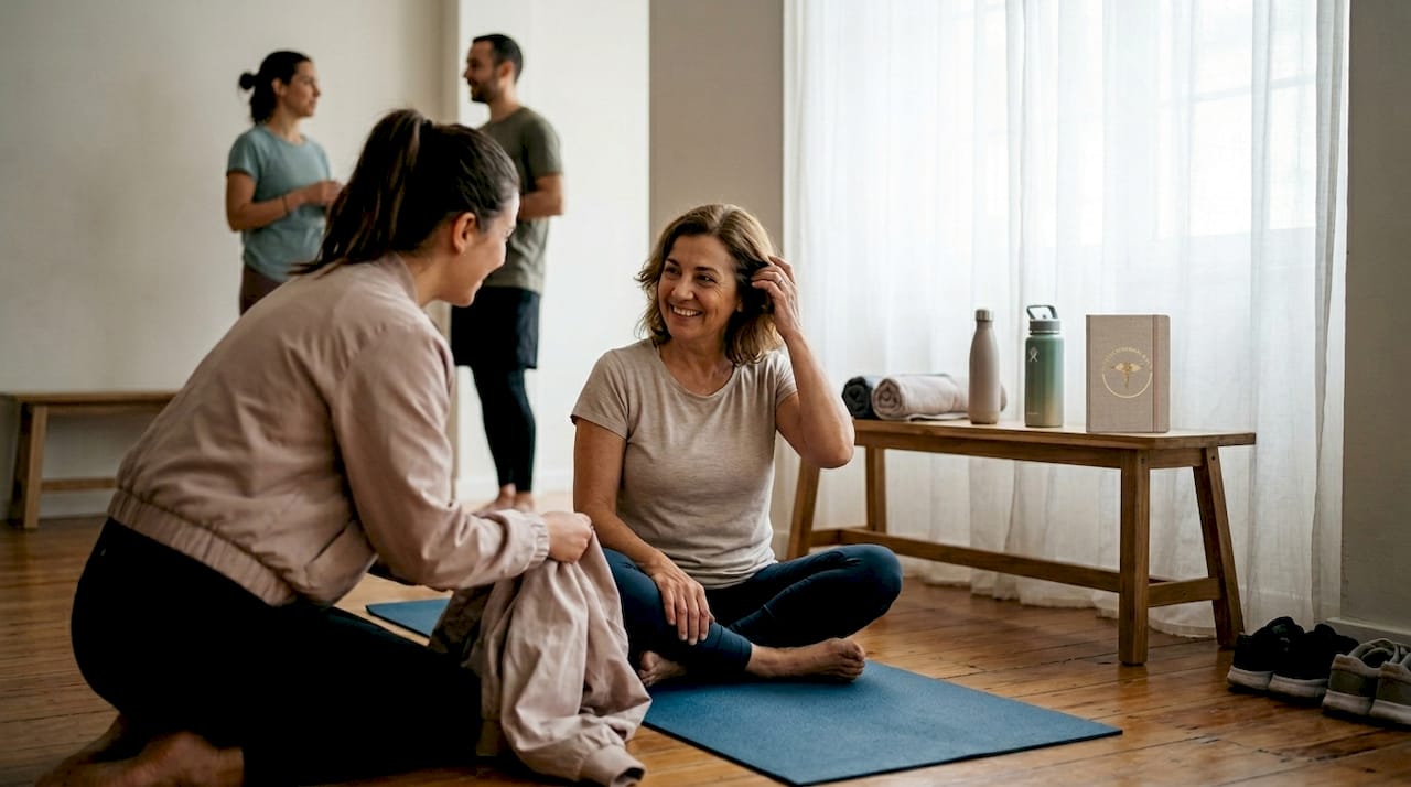 Porquê yoga em grupo, Depois da aula algumas mulheres ficam à conversa, partilhando experiências e a descontrair.