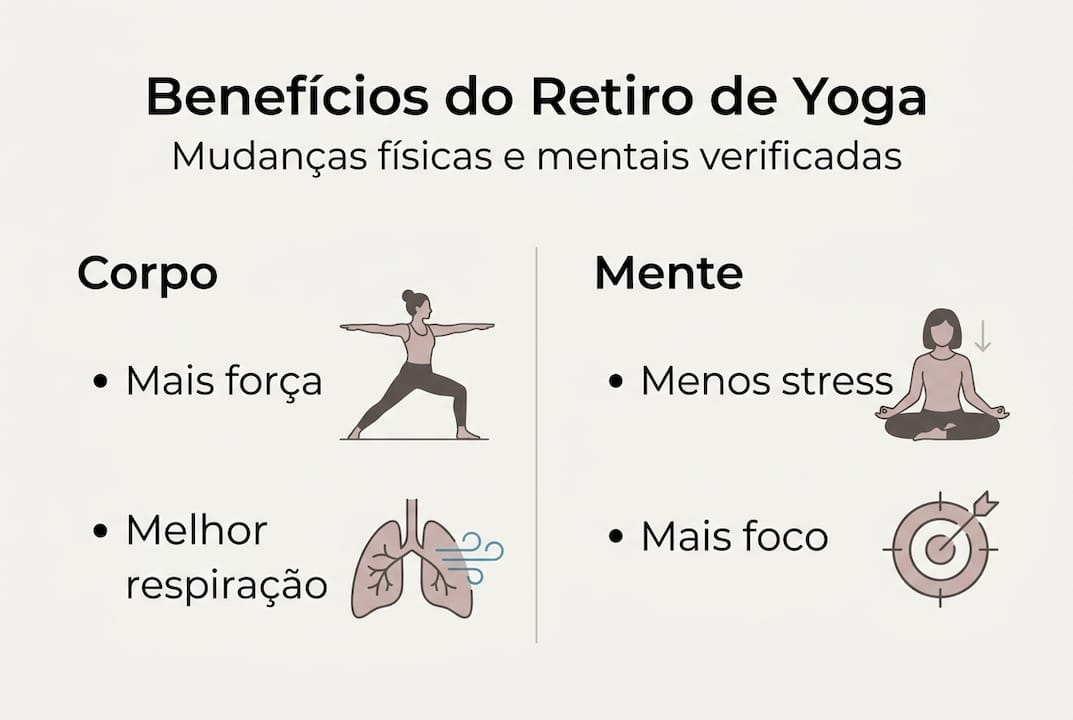 Infográfico: Vantagens físicas e emocionais de participar num retiro de yoga