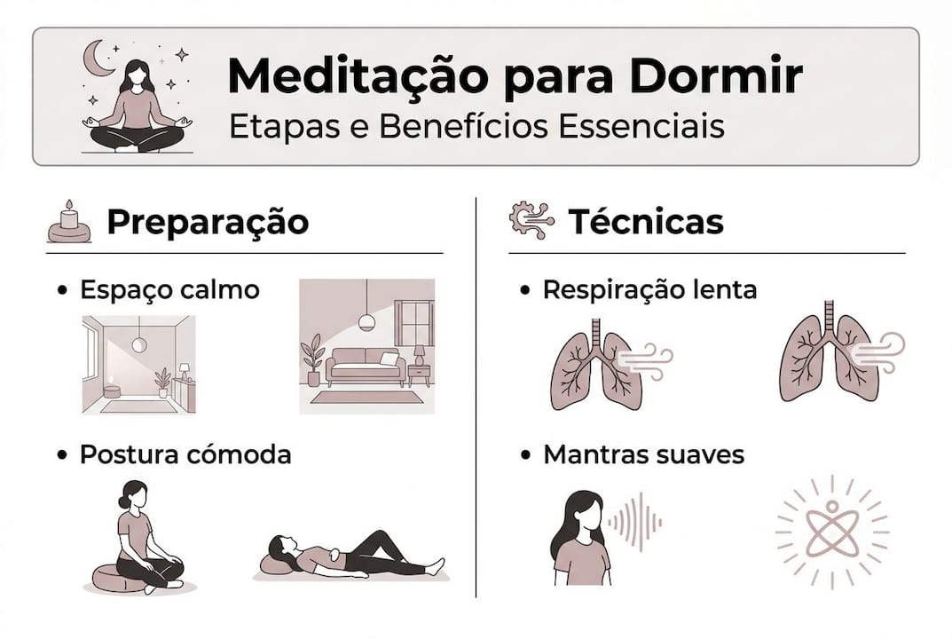 Guia visual simples de técnicas de meditação para adormecer