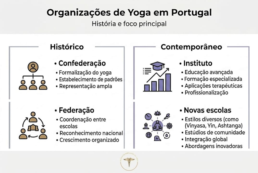 Infografia sobre as principais associações e entidades de yoga em Portugal