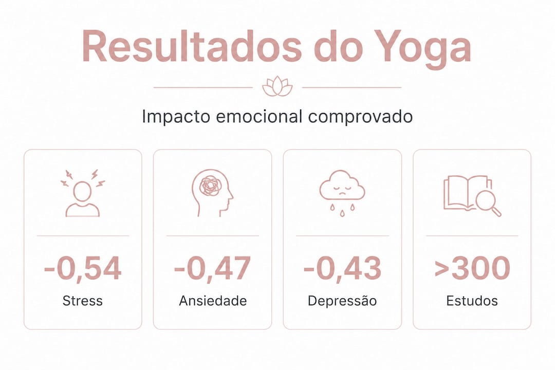 Infográfico com dados sobre os benefícios emocionais do yoga