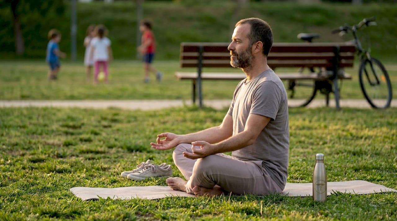 Homem a fazer yoga ao ar livre