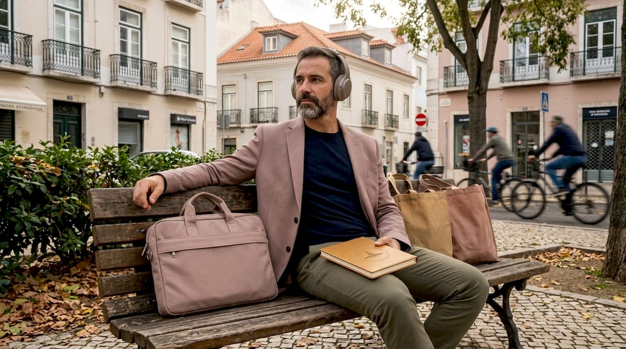 Homem desfruta de um momento de tranquilidade a meditar num jardim urbano