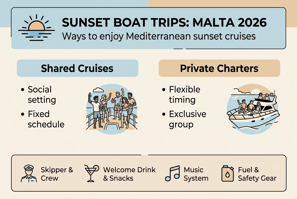Infographic comparing Malta sunset cruise options