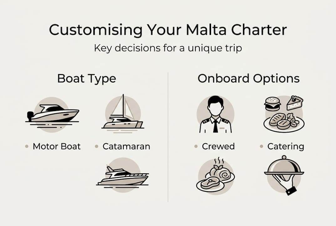 Infographic showing Malta boat charter options