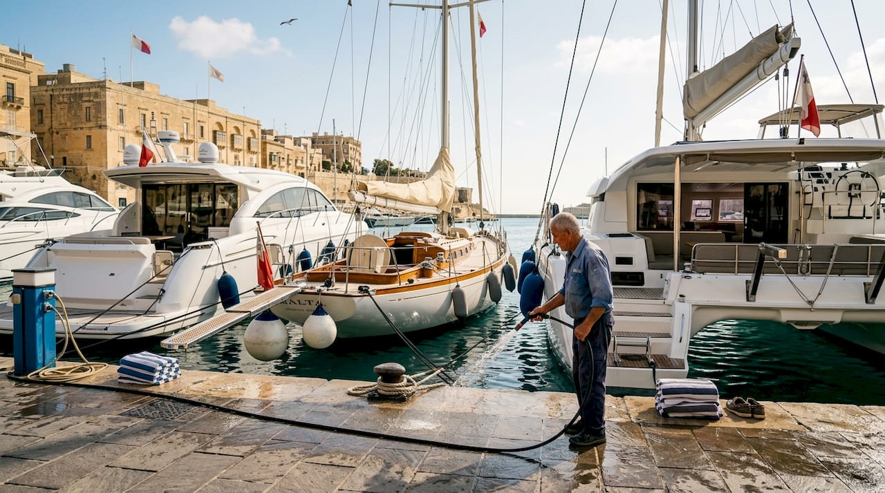 Different types of private yachts in Malta marina